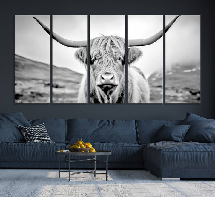 The Scottish Cow Wall Art Canvas Print is displayed prominently.