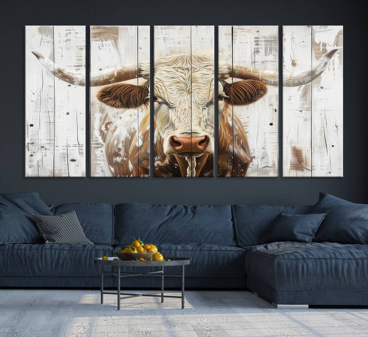 A Western-inspired Rustic Longhorn Bull Wall Art Canvas Set.