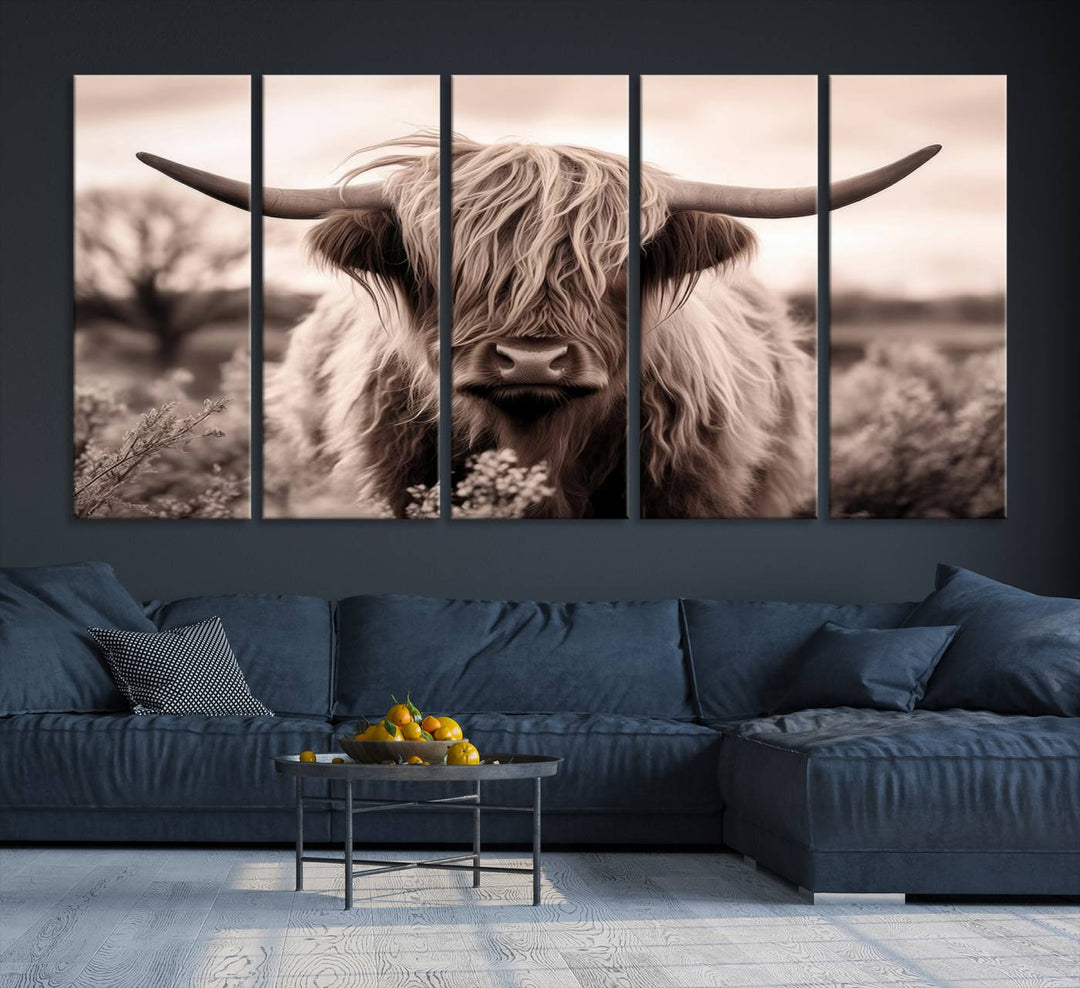 The Scottish Cow Longhorn Wall Art Canvas Print adds charm to the kitchen.