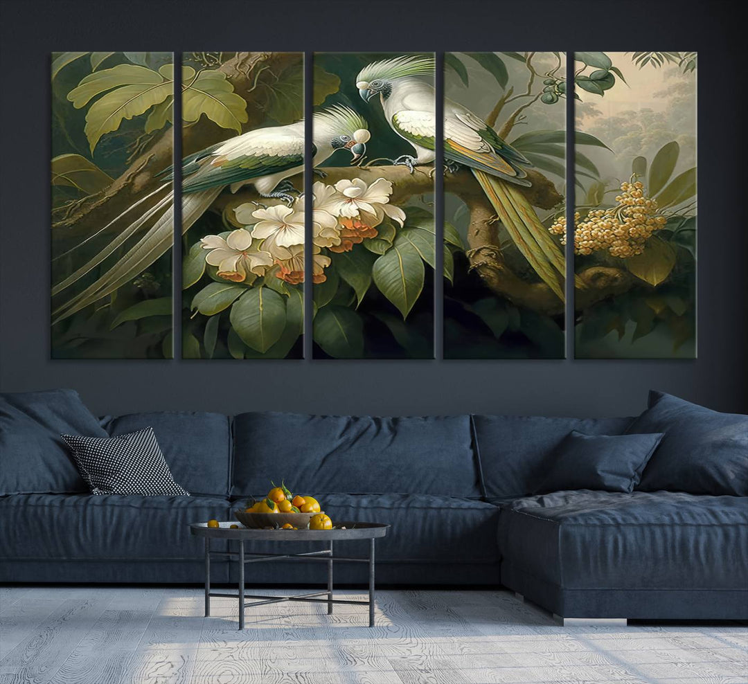 The Tropical Paradise Wall Art features a parrot in a lush forest.