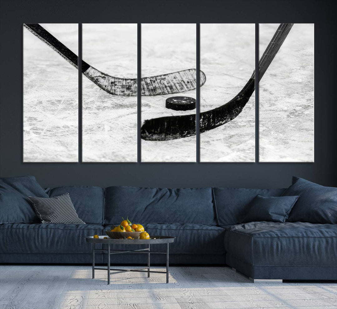 The dining room showcases Winter Ice Hockey Sport Canvas Art.