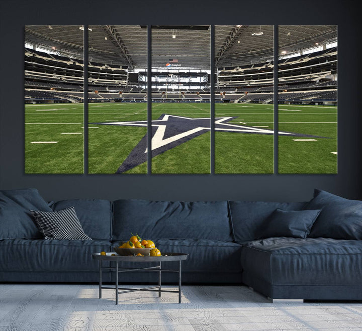 AT&T Stadium Dallas Cowboys Canvas Print displayed above a dining table.