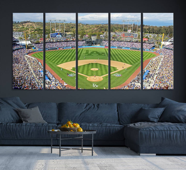 Aerial view of a sunny game day at Citi Field, captured in a 3-panel canvas print wall art.