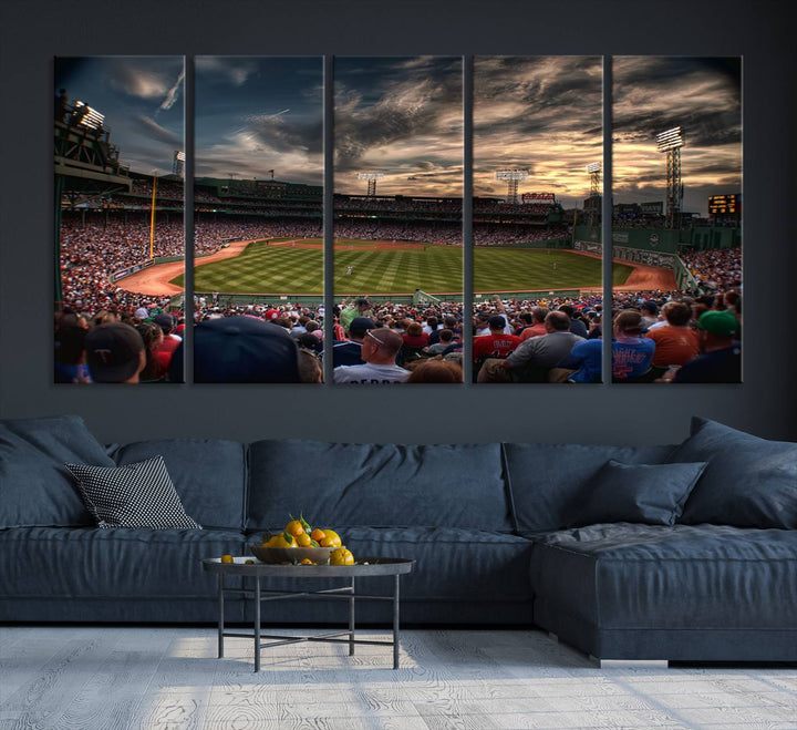 Boston Red Sox canvas print of Fenway Park at sunset, ideal for sports fans.