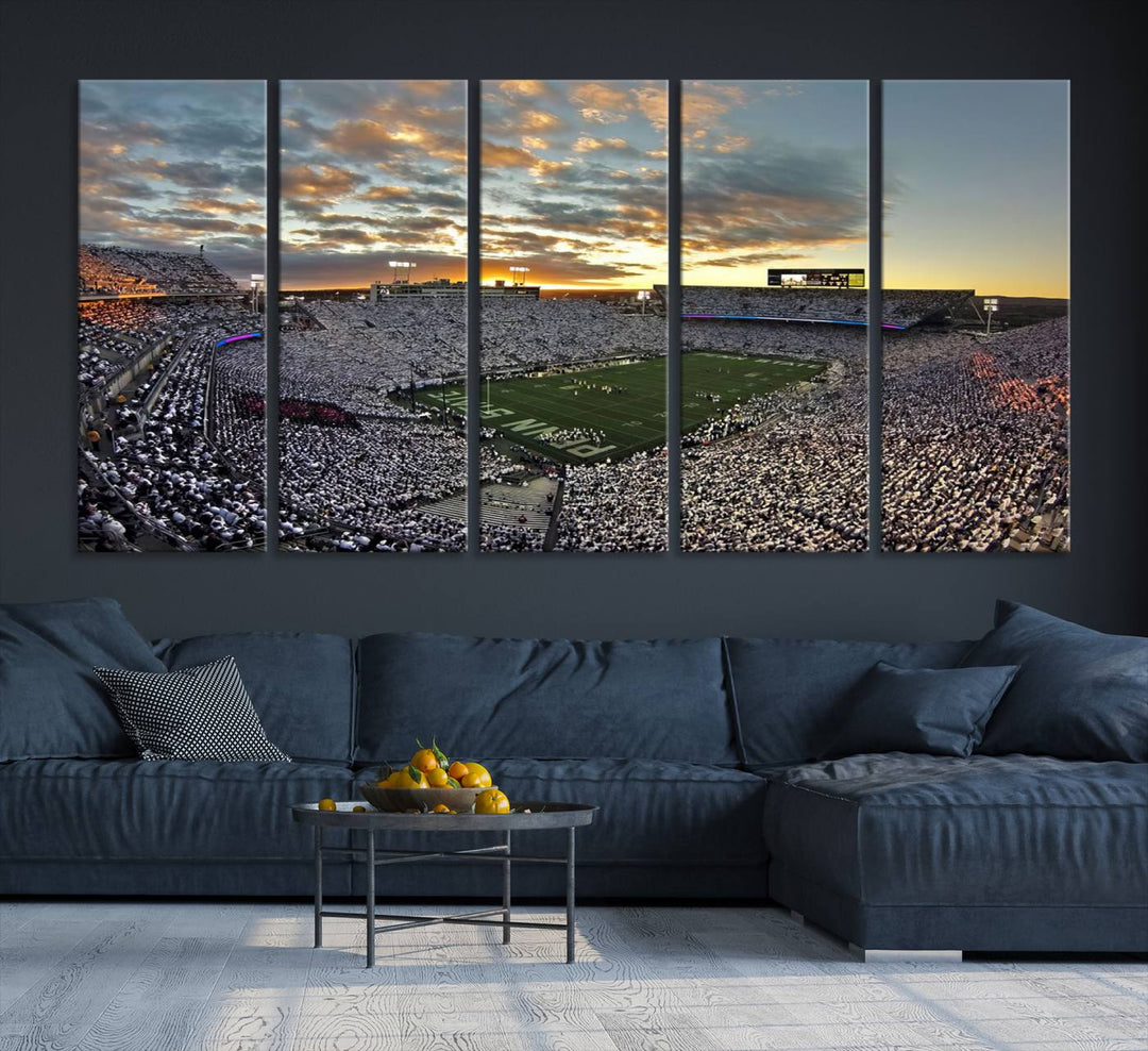 Enhance your dining area with team spirit by mounting the Beaver Stadium Wall Art, capturing sunsets in elegant style.