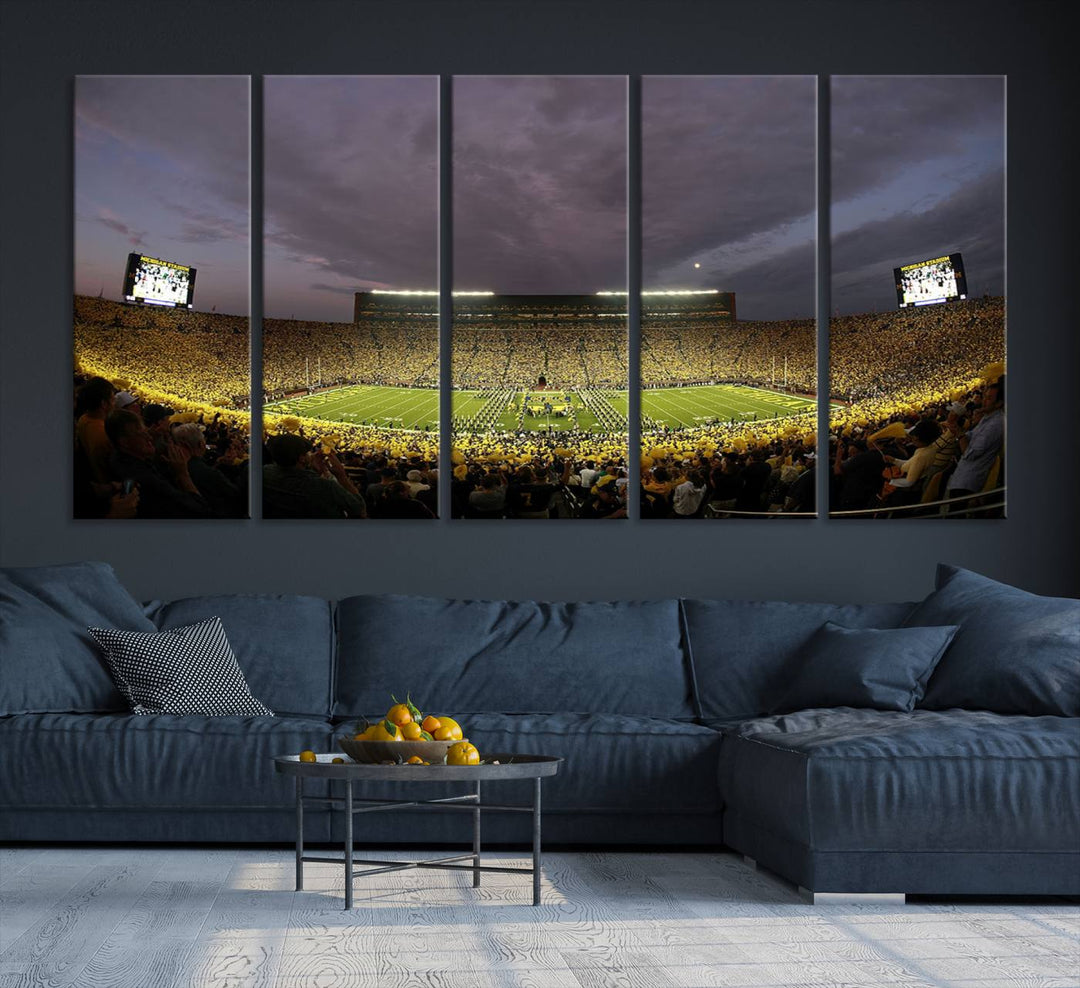 Michigan Stadium Wall Art Canvas Print of a night game by the Wolverines.