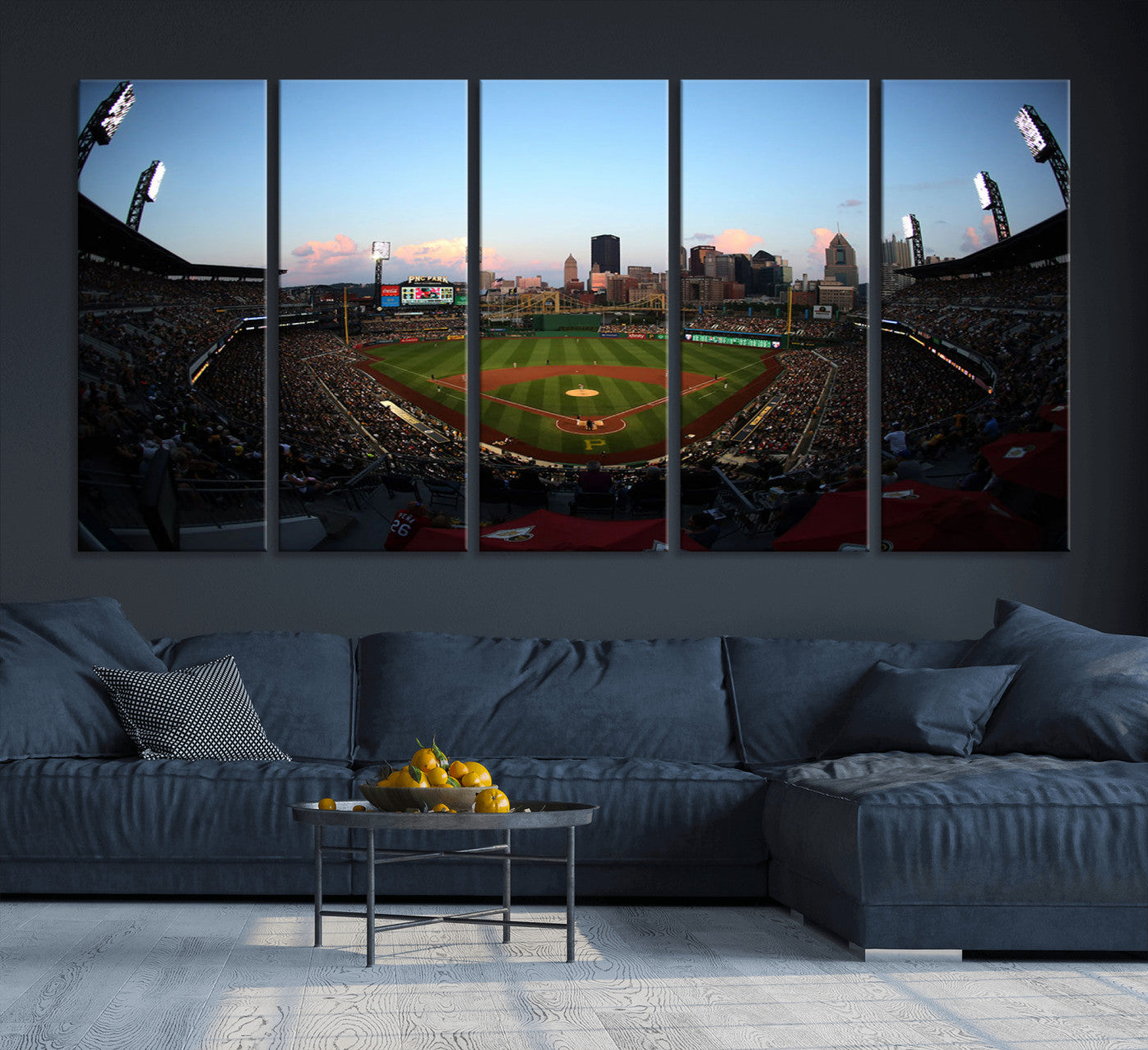 MGV-CV-60X31-5P - PNC Park Evening Game Triple Canvas Wall Art - Pittsburgh Pirates MLB Match - PNC Park Stadium Wall Art Canvas Print