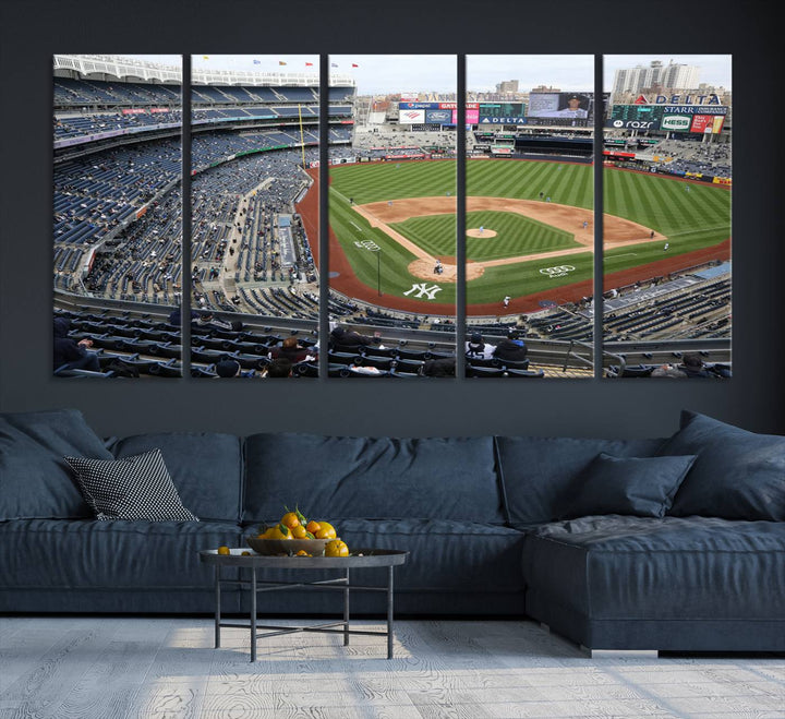 Aerial view of Yankee Stadium filled with fans, showcased on a New York Yankees Stadium Wall Art Canvas Print.