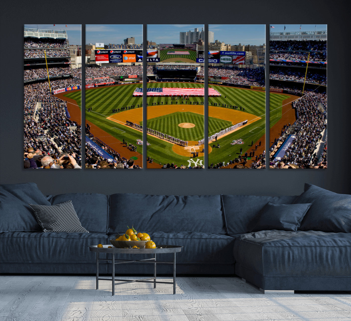 MGV-CV-60X31-5P - Yankee Stadium New York Wall Art Print | 3-Panel Canvas Print of Yankees Baseball Stadium | Large Framed Wall Decor for Baseball Fans | Ready-to-Hang