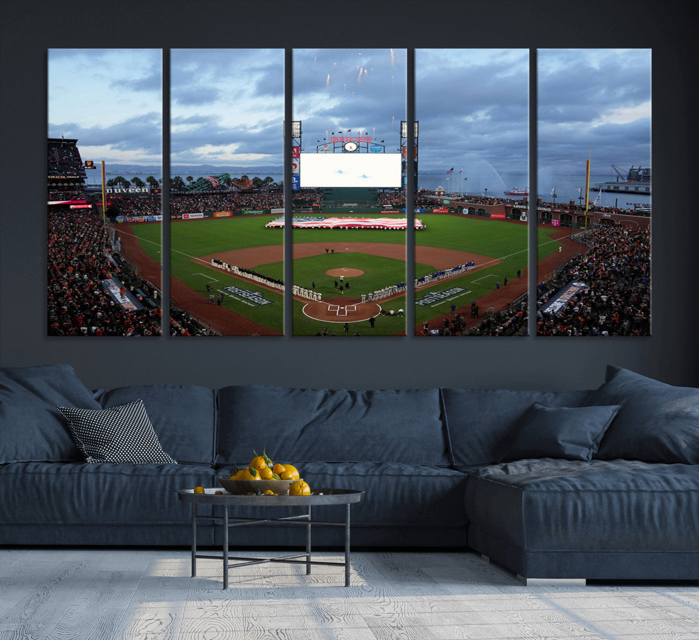 MGV-CV-60X31-5P - Oracle Park San Francisco Giants Wall Art | 3-Panel Canvas Print of Oracle Park Stadium | Large Framed Baseball Wall Decor | Ready-to-Hang MLB Canvas Print