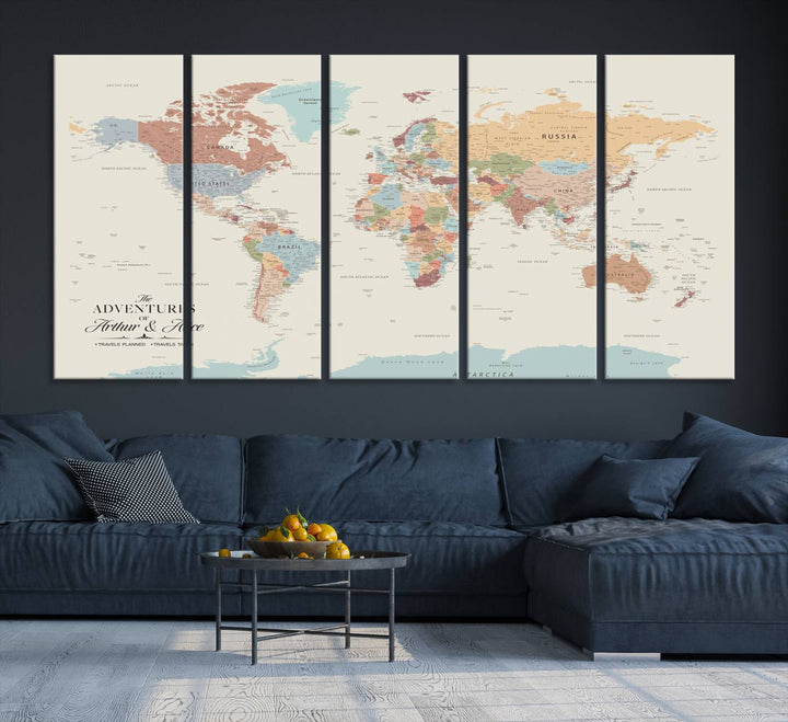 Custom World Map Wall Art Canvas Print - Personalized World Map Wall Art, Customize Wall Art Map Print