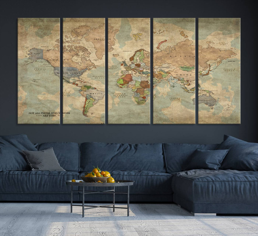 A Personalized World Map Canvas Print in vintage style enhances the setting with its artistic charm.