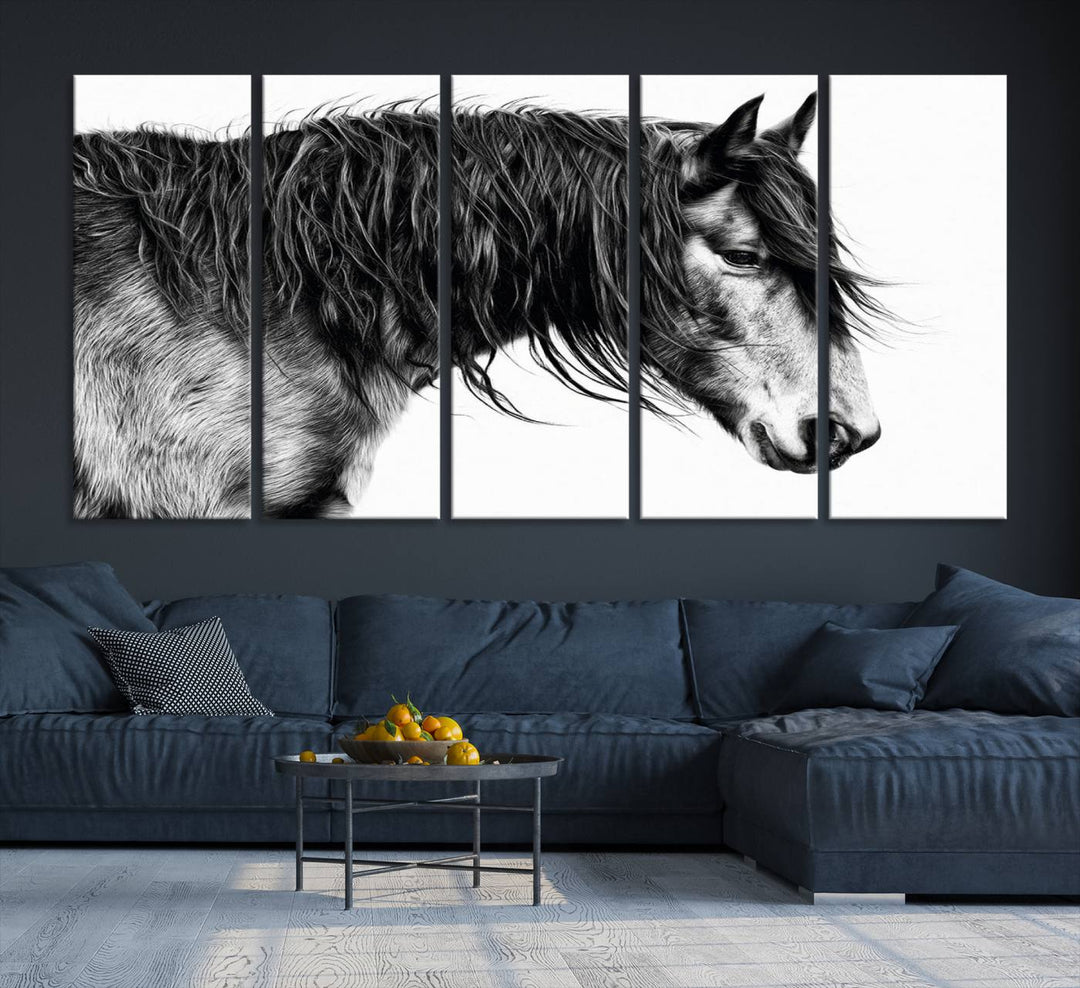 Black Horse Wall Art Canvas Print for farmhouse decor on the kitchen wall.