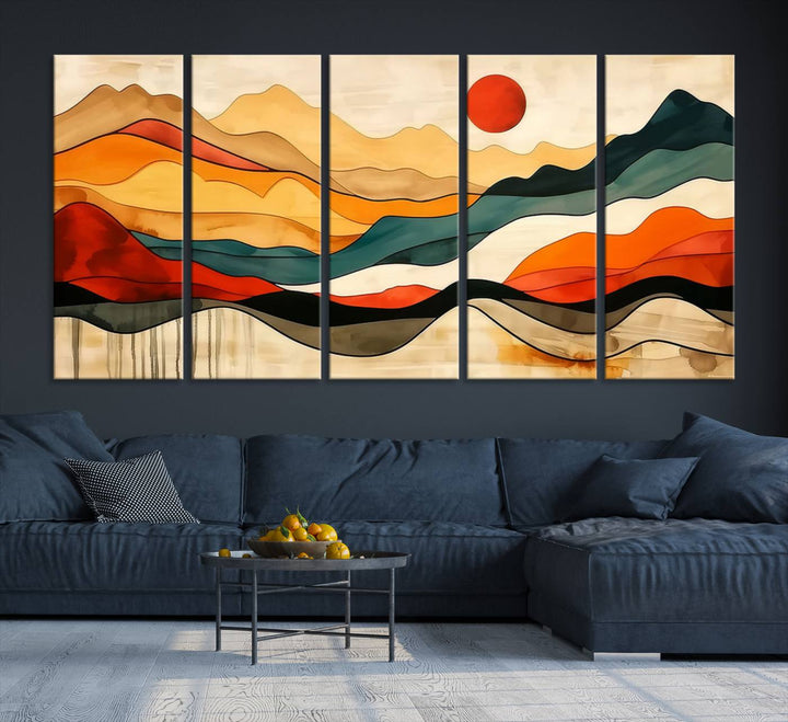 Triptych of Mid Century Mountain Wall Art.