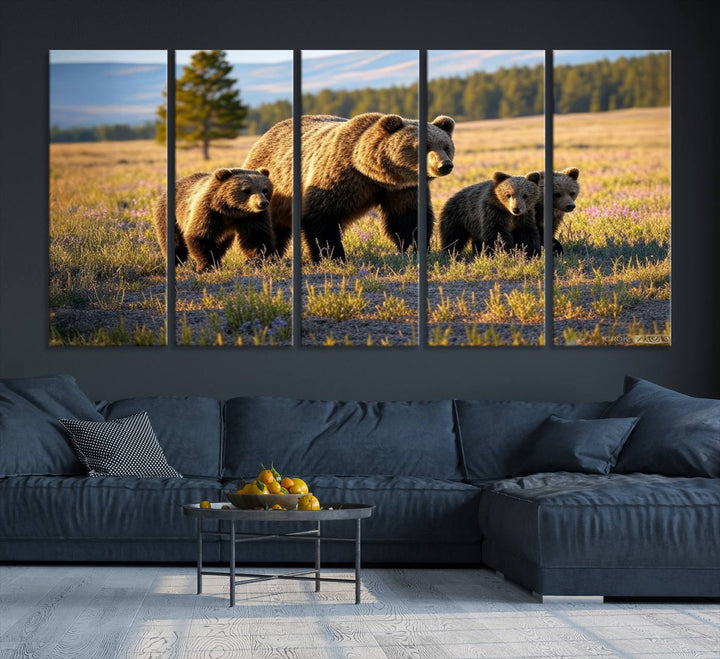 The Grizzly 399 in Wild Flowers wall art canvas print.