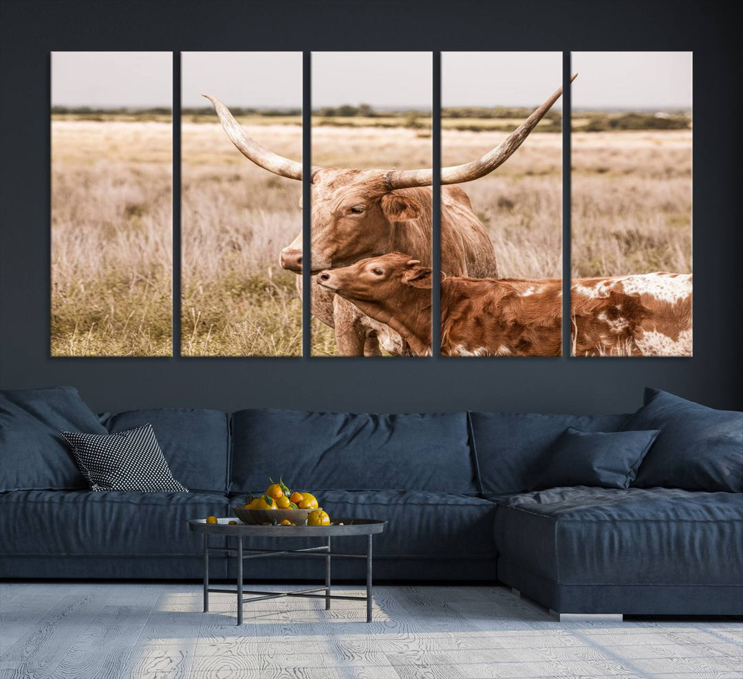 Dining area featuring a Texas Longhorn Cow Wall Art Canvas Print.