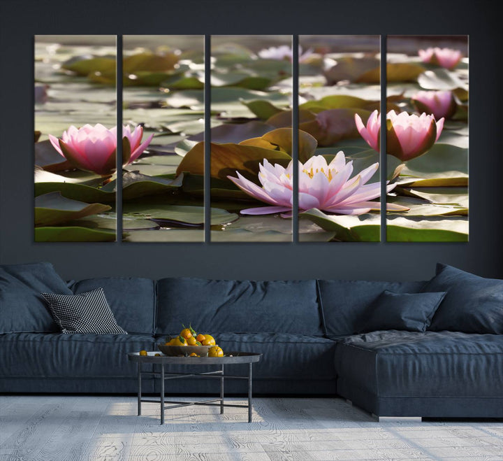 The dining room features the Water Lily Large Canvas Print.