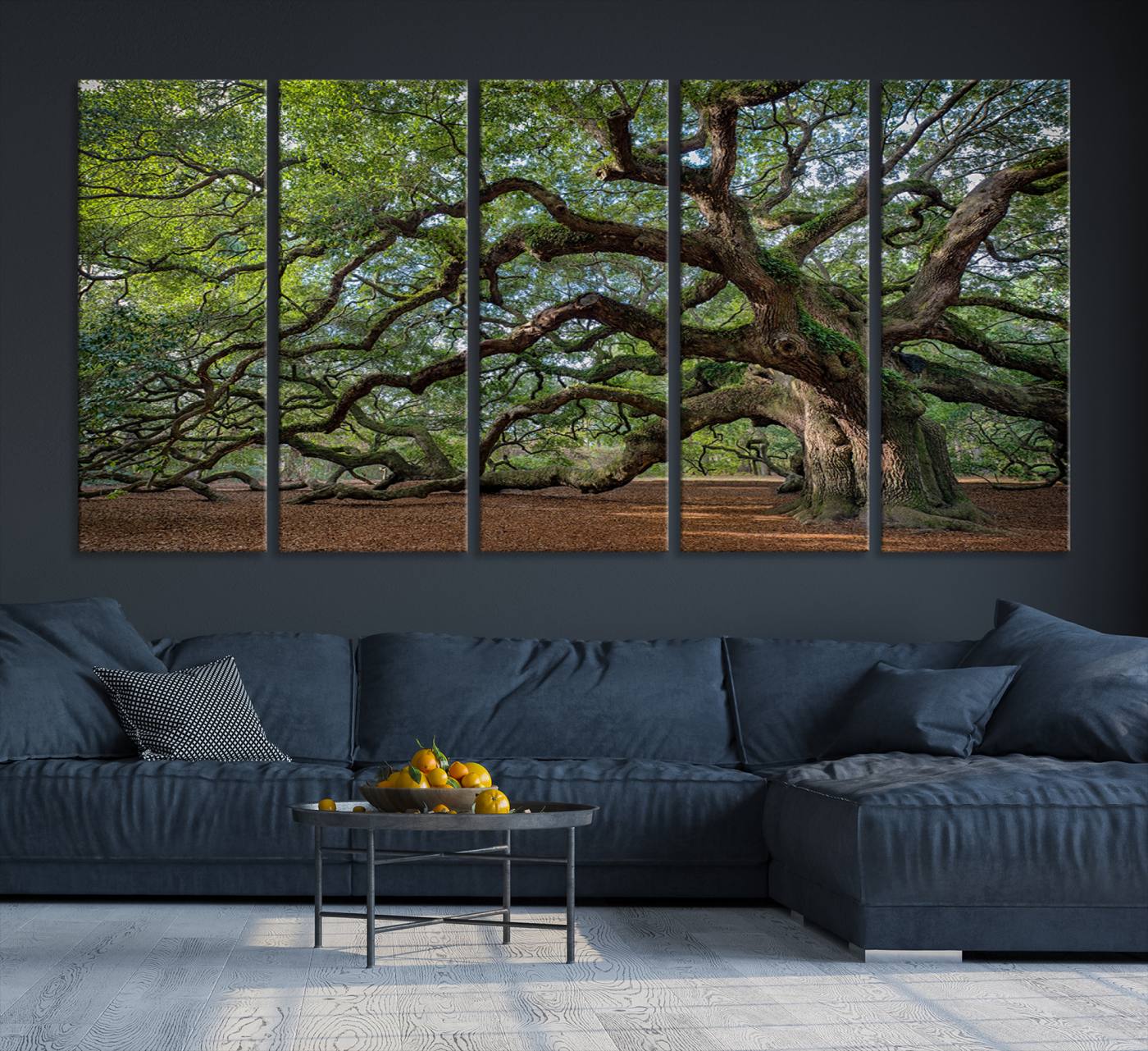Canvas of the Angel Oak tree with sprawling limbs and mossy bark, ideal for earthy natural or rustic southern-inspired decor.
