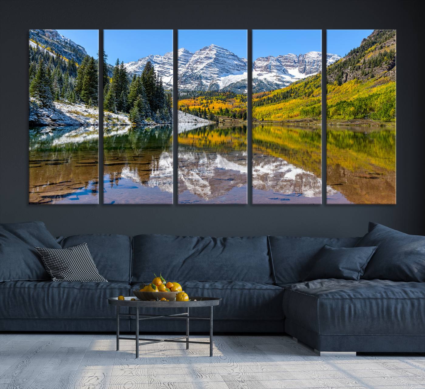 87724099-MGV-CV-48X32-3P-Maroon Bells Wall Art – Framed Snowy Mountain Canvas Artwork, Pine Forest Design, Tranquil Nature Decor for Home, Office