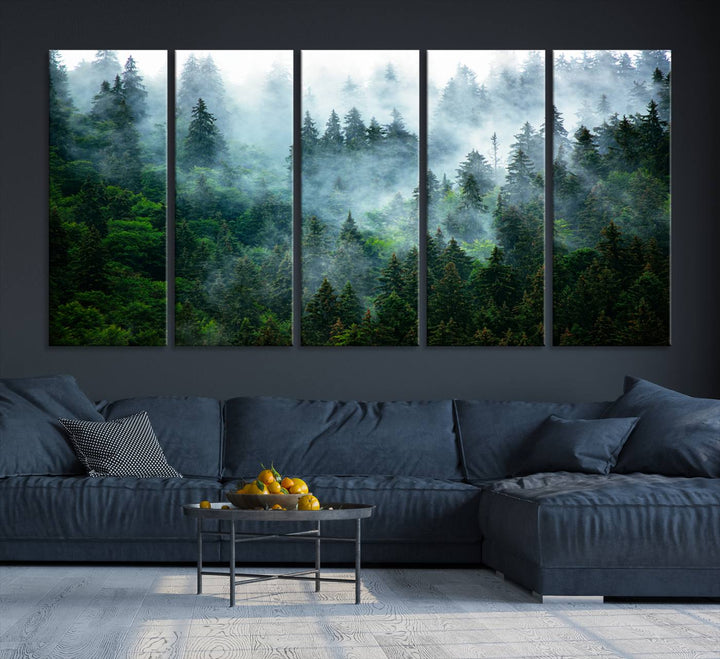 Misty Forest Art Wall Art Canvas Print, Foggy Mountain Art Print, Framed Scenic Wall Print Art Print, Large Woodland Canvas Printing Perfect for  Decor