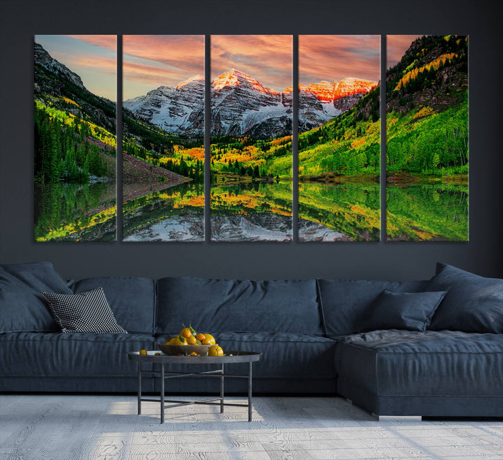 Maroon Bells Lake Wall Art Canvas Print – Majestic Colorado Mountain Landscape, Autumn Reflection, Multi-Panel Framed Artwork for Home, Office Decor