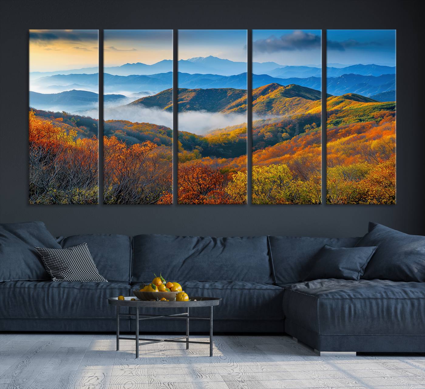 86772247-MGV-CV-36X24-Autumn Mountains Wall Art Canvas Print – Foggy Peaks Colorful Foliage Serene Landscape Nature Artwork for Home Office