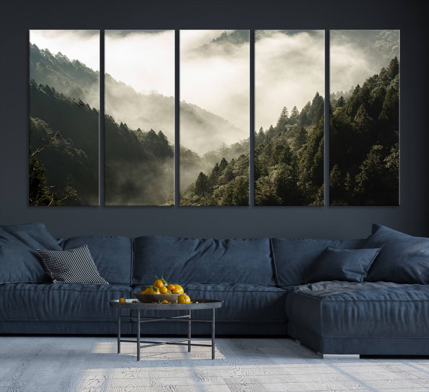 57570237-MGV-CV-36X24-Misty Valley Wall Art Canvas Print – Foggy Forest Pine Trees Serene Woodland Landscape Artwork for Home Office