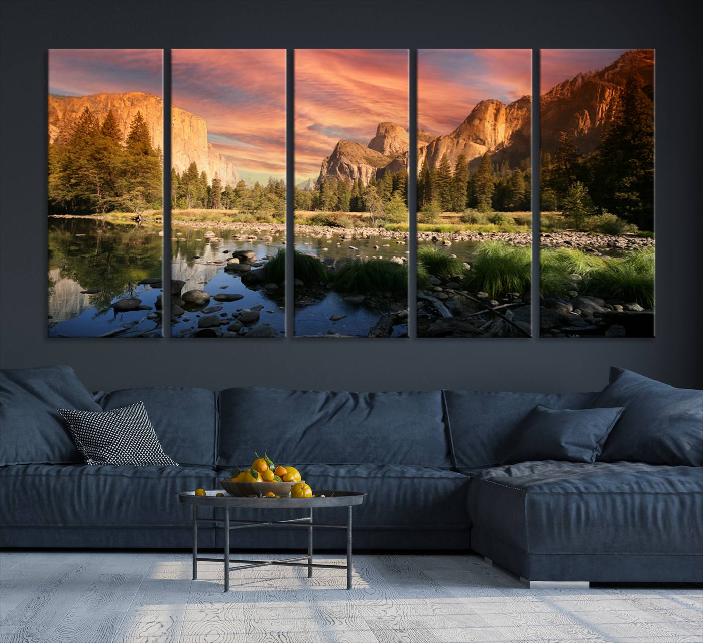 31199457-MGV-CV-36X24-Yosemite Valley Wall Art Canvas Print – El Capitan Sunset Sky Vibrant Landscape Nature Artwork for Home Office