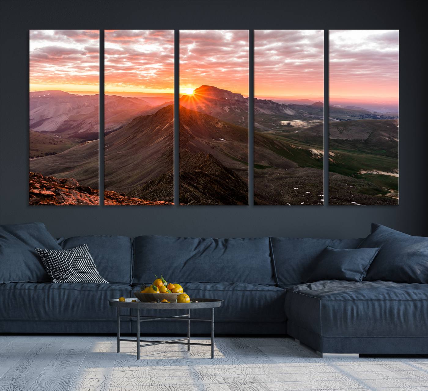 50957419-MGV-CV-36X24-Mountain Sunrise Wall Art Canvas Print, Framed Alpine Ridge Art Picture Print, Mountain Range Perfect Vibrant Rustic Decor