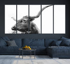 64392617-MGV-CV-36X24-Longhorn Wall Art Wall Art Canvas Print, Framed Modern Ranch Style Art Art Picture Print, Monochrome Cow Print Perfect Rustic Western Decor
