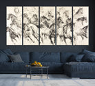 19433417-MGV-CV-36X24-Running Horses Wall Art Canvas Print, Framed Horse Sketch Art Picture Print, Galloping Herd Perfect Monochrome Western Decor