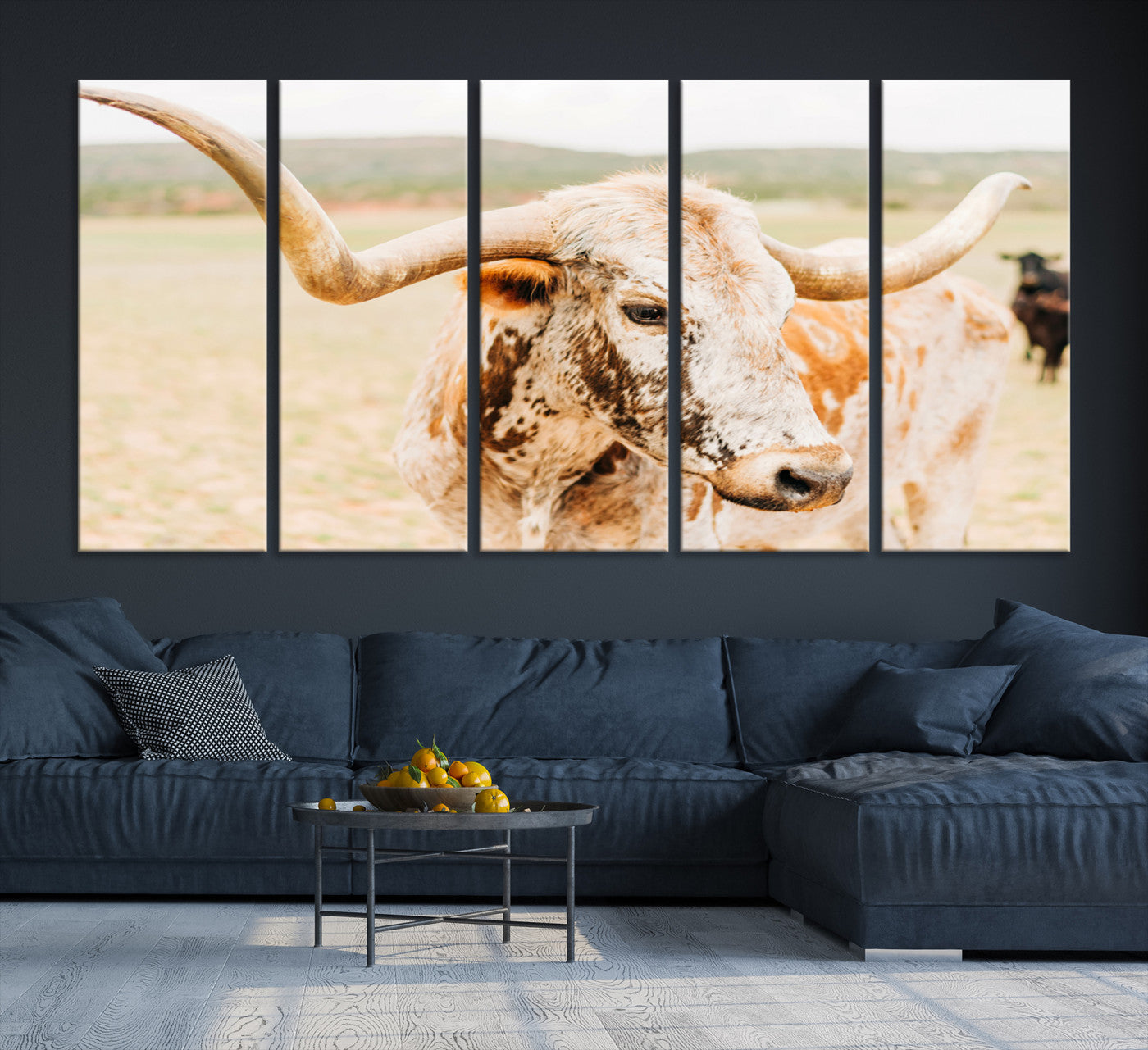 21060648-MGV-CV-36X24-Texas Longhorn Wall Art Canvas Print – Framed Speckled Cow Rustic Bull Western Farmhouse Animal Artwork for Home Office