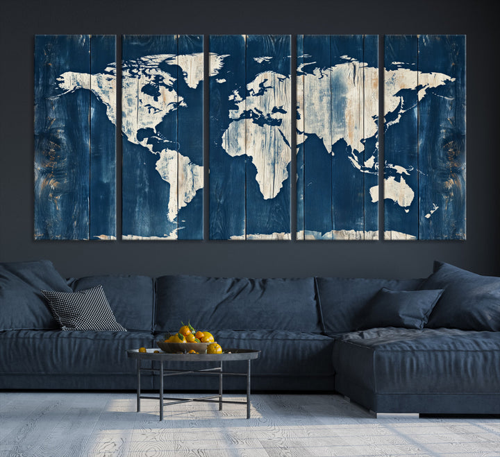 World Map Wall Art Canvas Print, Rustic Map Print, Framed Wooden World Map Art Print, Large Antique Map Decor Printing Perfect for Vintage Decor