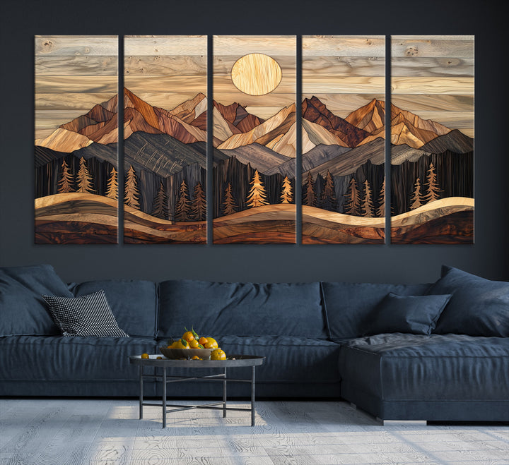 50100230-MGV-CV-36X24-Wood Mountain Wall Art Canvas Print, Framed Boho Wood Art Print, Abstract Woodland Farmhouse Decor