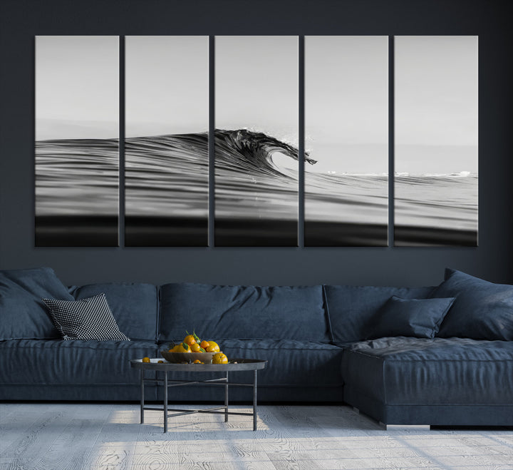 Black Wave Wall Art Canvas Print, Abstract Surf Print, Framed Minimalist Ocean Art Print, Large Black Water Printing Minimalist