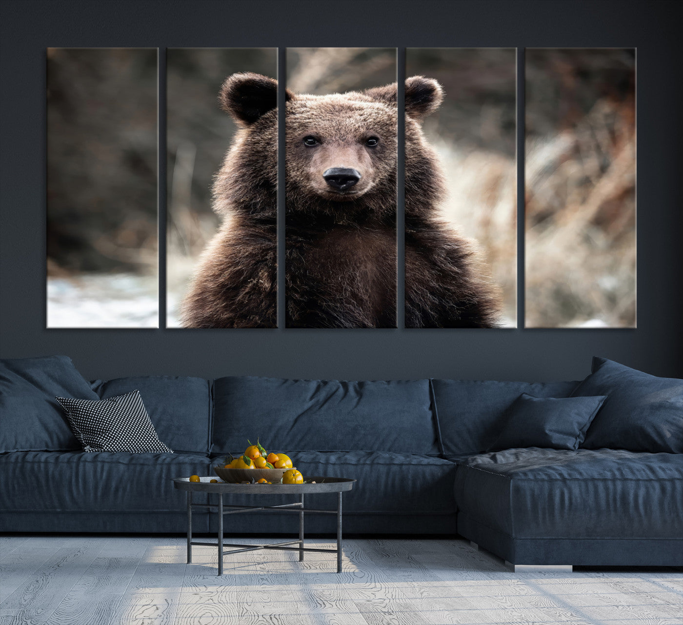 47112103-MGV-CV-36X24-Brown Bear Wall Art Canvas Print – Framed Majestic Woodland Wildlife Scene Artwork for Cabin, Home, Office, Living Room