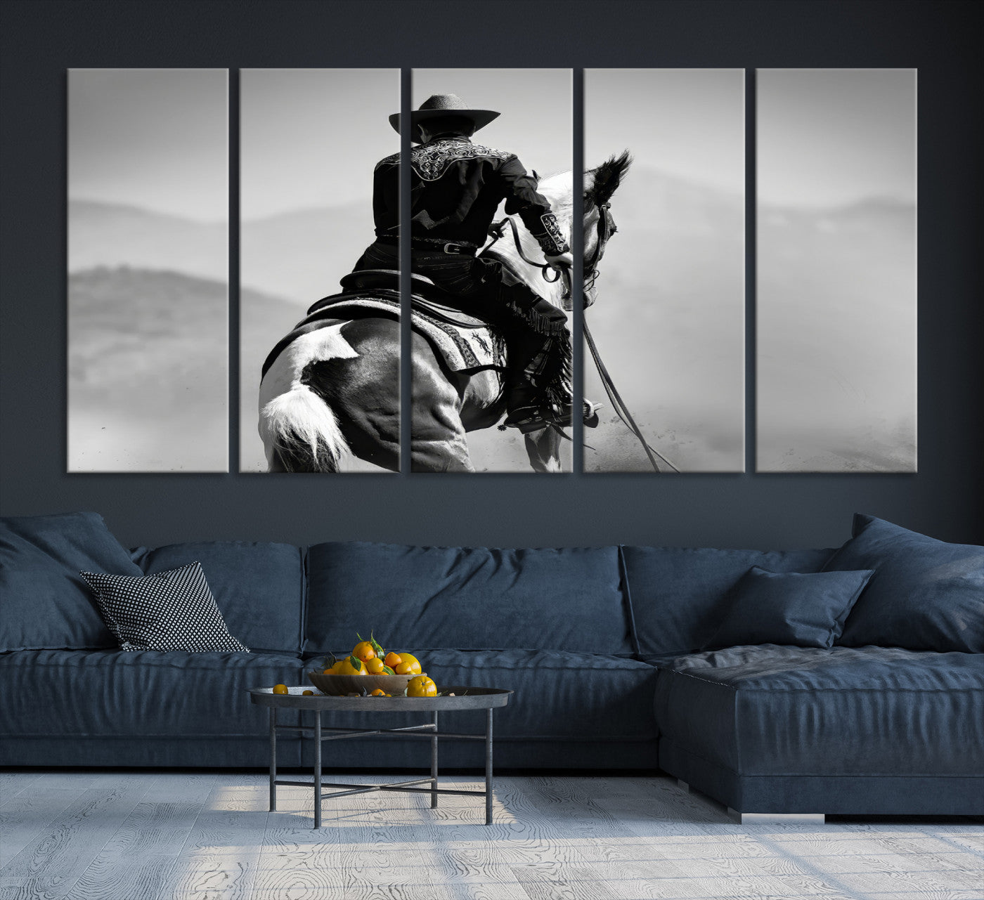 83102464-MGV-CV-36X24-Western Wall Art Canvas Print – Framed Cowboy and Horse Scene Artwork for Rustic Western Home, Office Decor