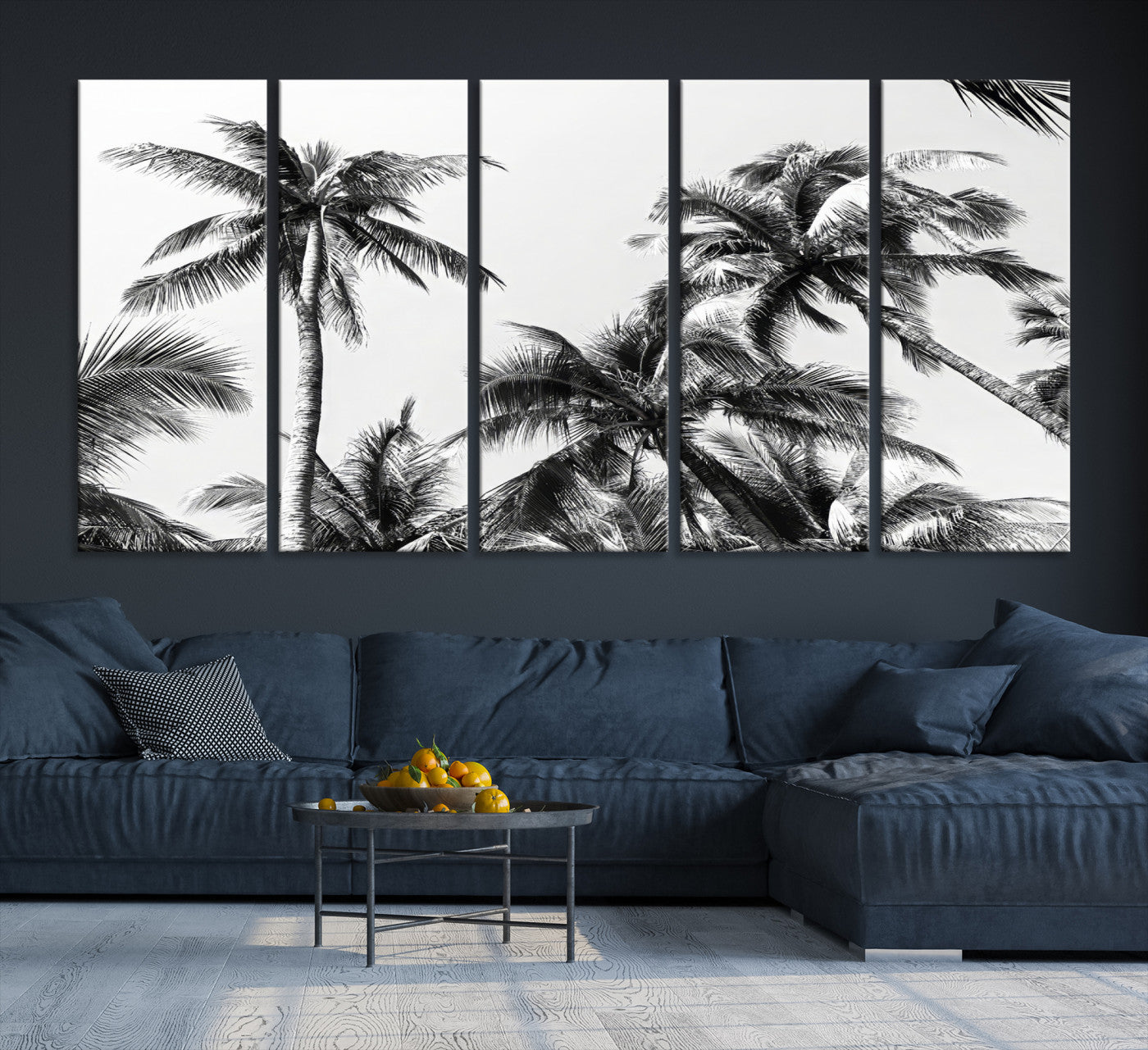 46641801-MGV-CV-40X27-Palm Wall Art Canvas Print – Framed Monochrome Tropical Scene Artwork for Minimalist Home, Office, Living Room Decor