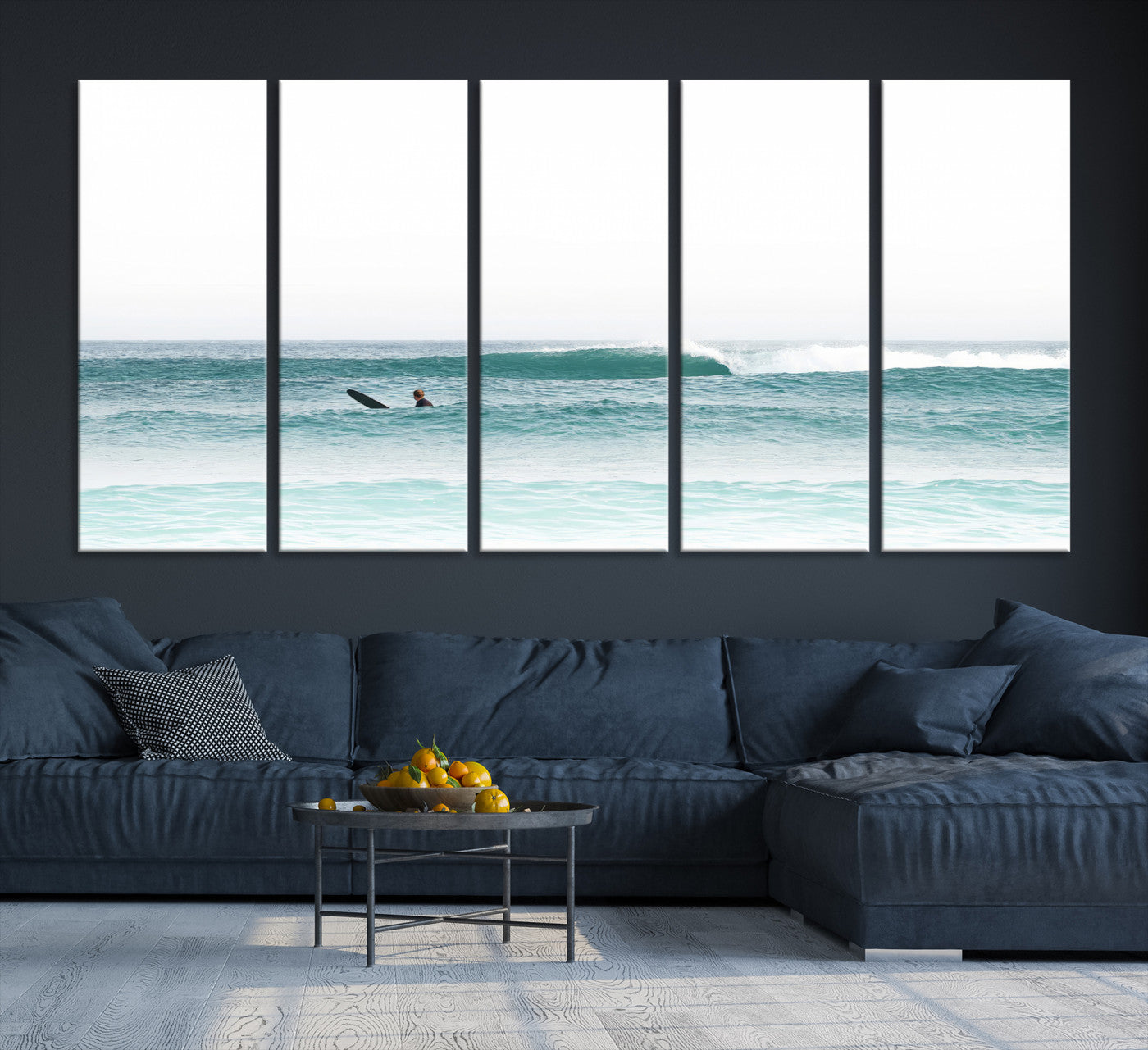 56345117-MGV-CV-36X24-Surfing Wall Art Canvas Print – Framed Ocean Waves Minimalist Beach Artwork for Living Room Bedroom Office, Living Room