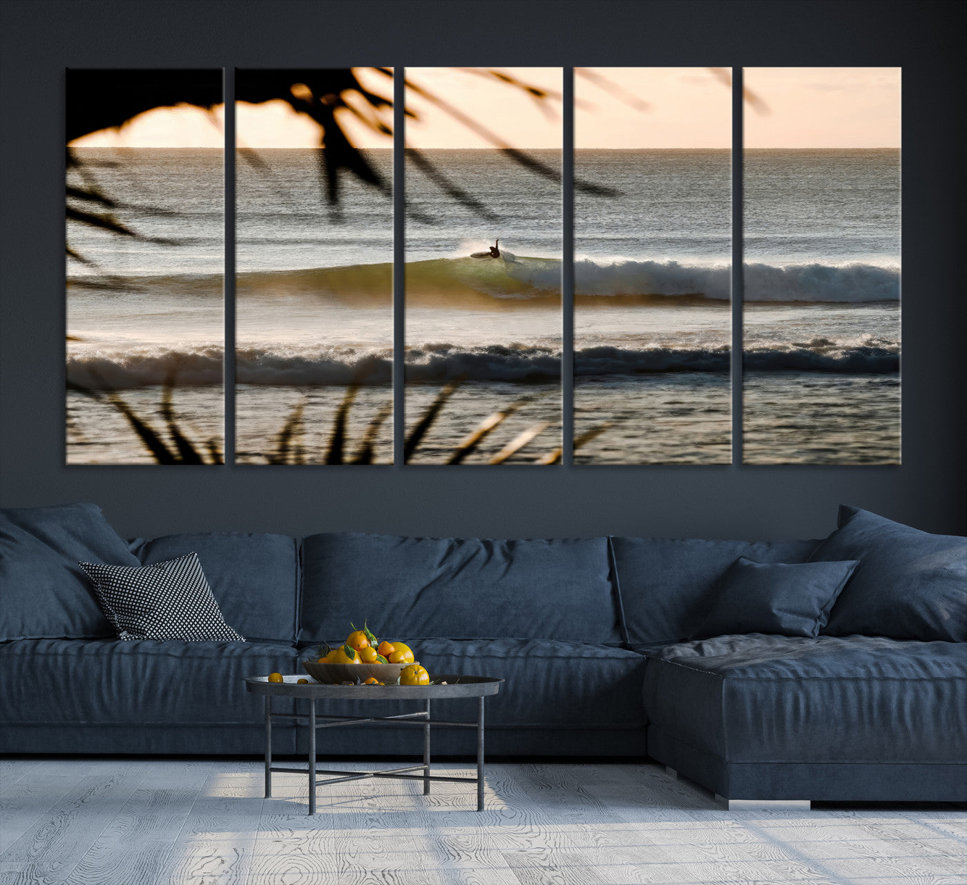 24896468-MGV-CV-36X24-Sunset Surf Wall Art Canvas Print – Framed Golden Hour Waves Scene Artwork for Boho Home, Office, Living Room Decor
