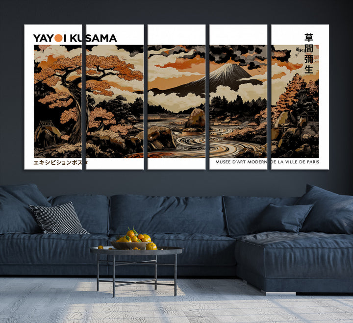 Modern Japanese Wall Art Print Yayoi Kusama Canvas Wall Art Abstract Mount Fuji Canvas Print Japanese Landscape Art Printing