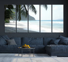 18311030-MGV-CV-36X24-Tropical Beach Wall Art Canvas Print, Framed Serene Ocean Art Picture Print, Palm Tree Shadows Perfect Tropical Coastal Decor Artwork