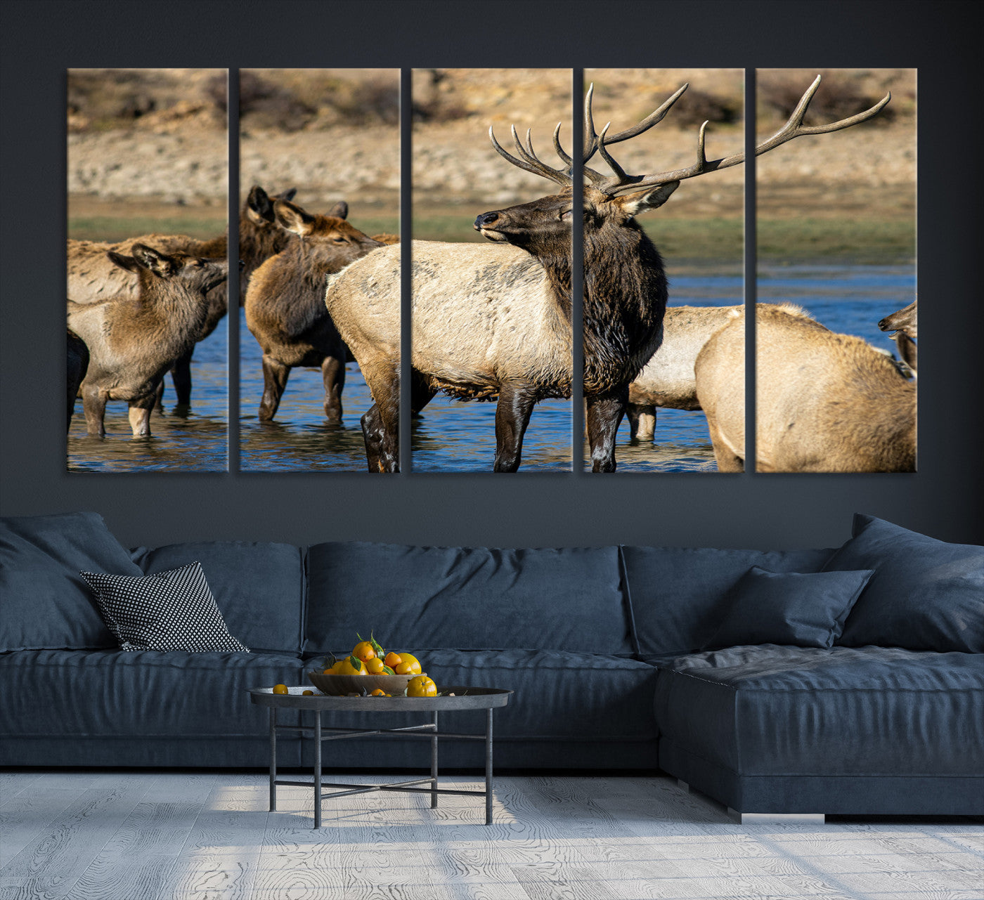 21531692-MGV-CV-36X24-Wild Elk Wall Art Canvas Print – Framed Neutral Wildlife Rustic Forest Scene Photography Artwork for Home Office