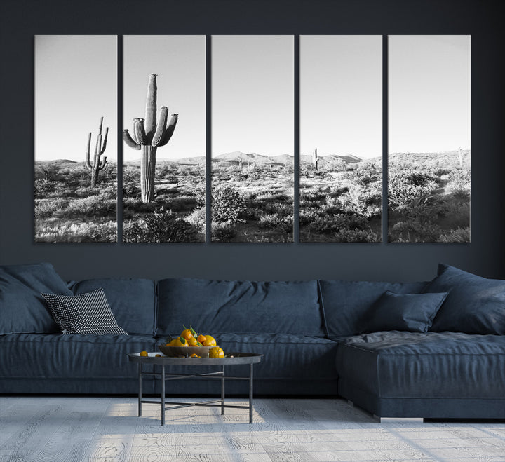 Saguaro Cactus Wall Art Canvas Print, Monochrome Landscape Print, Framed Scenic Arizona Art Print, Large Timeless Western Aesthetic Printing
