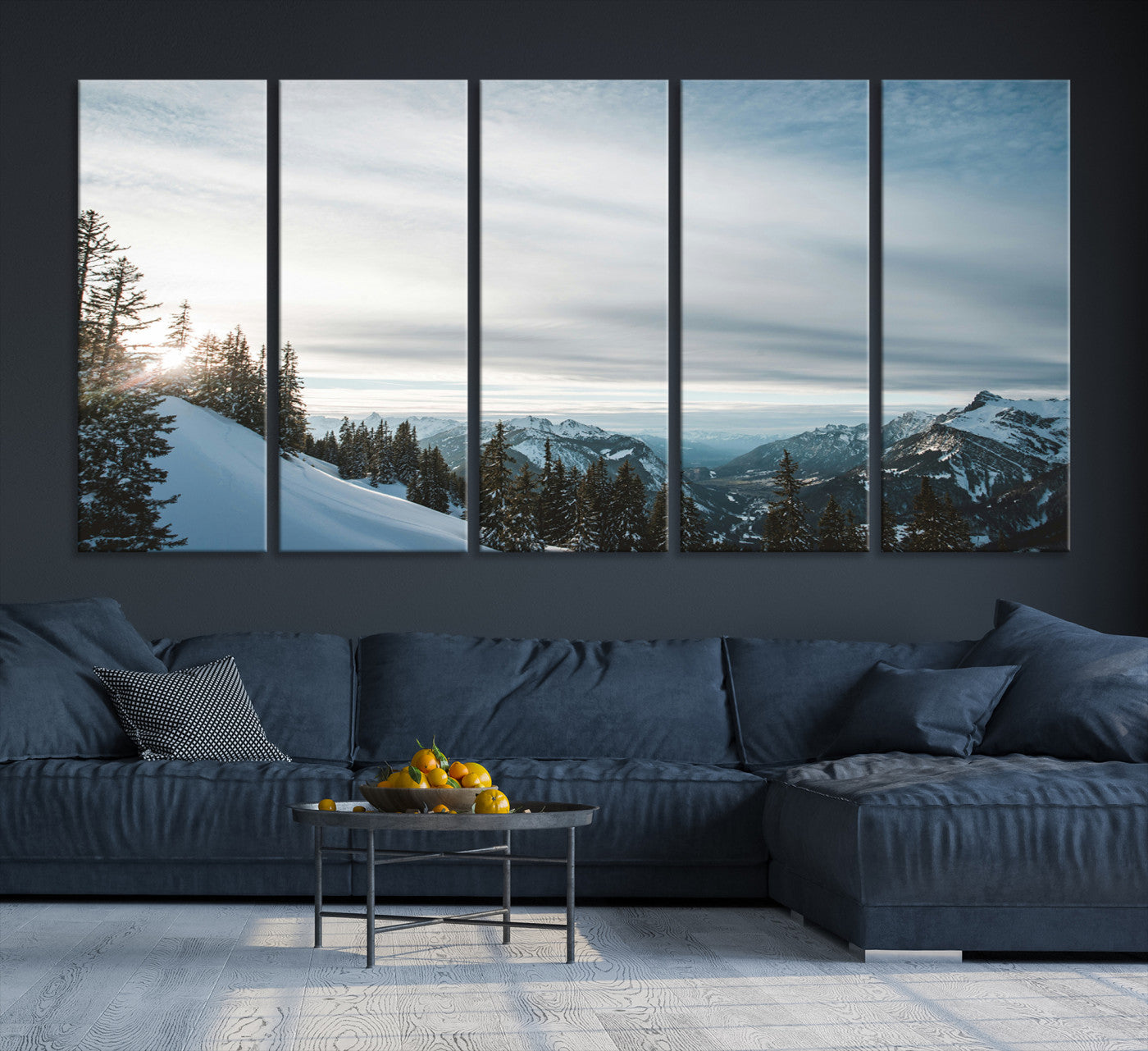 55564749-MGV-CV-36X24-Snowy Mountains Wall Art Canvas Print, Framed Alpine Landscape Art Picture Print, Frosty Peaks Perfect Nordic Minimalist Decor Artwork