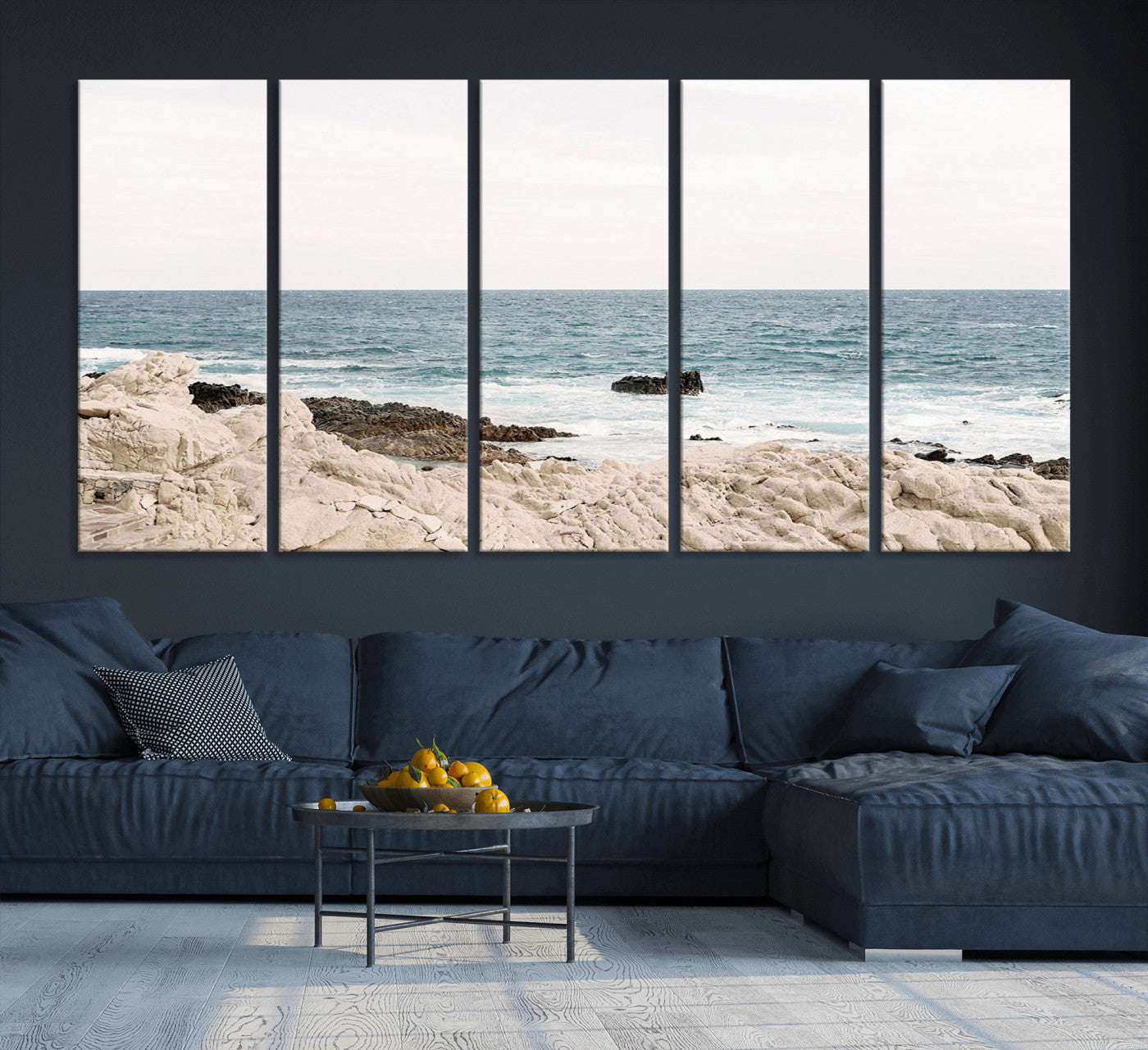 25481980-MGV-CV-36X24-Coastal Ocean View Wall Art Canvas Print – Serene Rocky Shoreline and Blue Sea Photography for Coastal Chic or Minimalist Home Decor