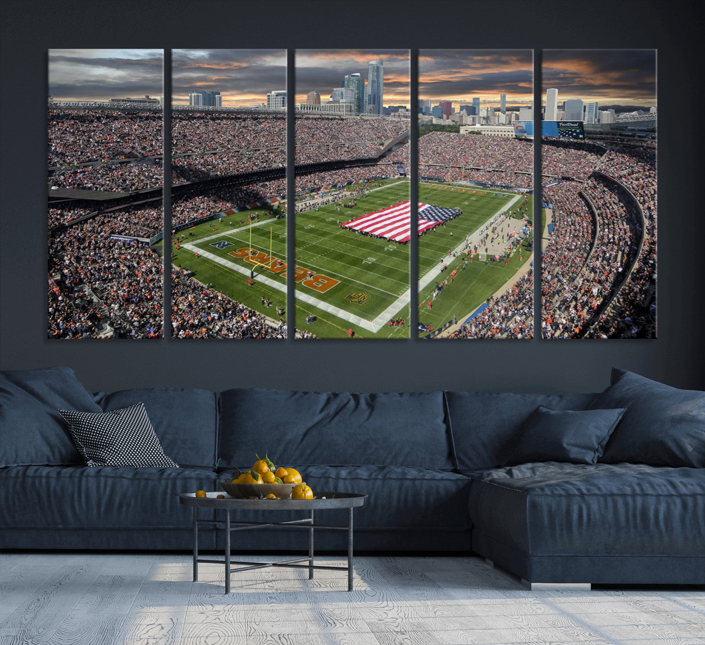 98106777-MGV-CV-36X24-Chicago Bears Soldiers Field Wall Art Canvas Print – Framed Football Stadium Artwork for Sports Fans, Soldier Field Skyline Canvas Decor for Game Room or Man Cave
