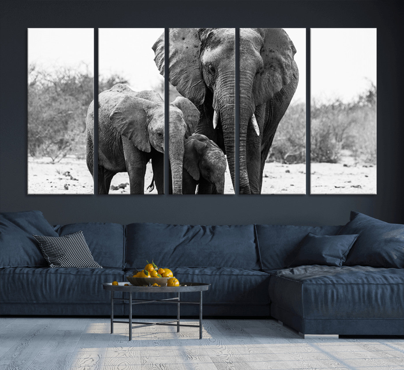 75636-MGV-CV-36X24-Elephant Family Africa Wall Art Canvas Print