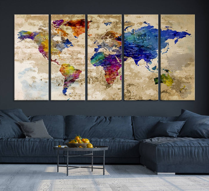 Watercolor World Map Canvas Print World Map Wall Art Great Design Great Gift Idea