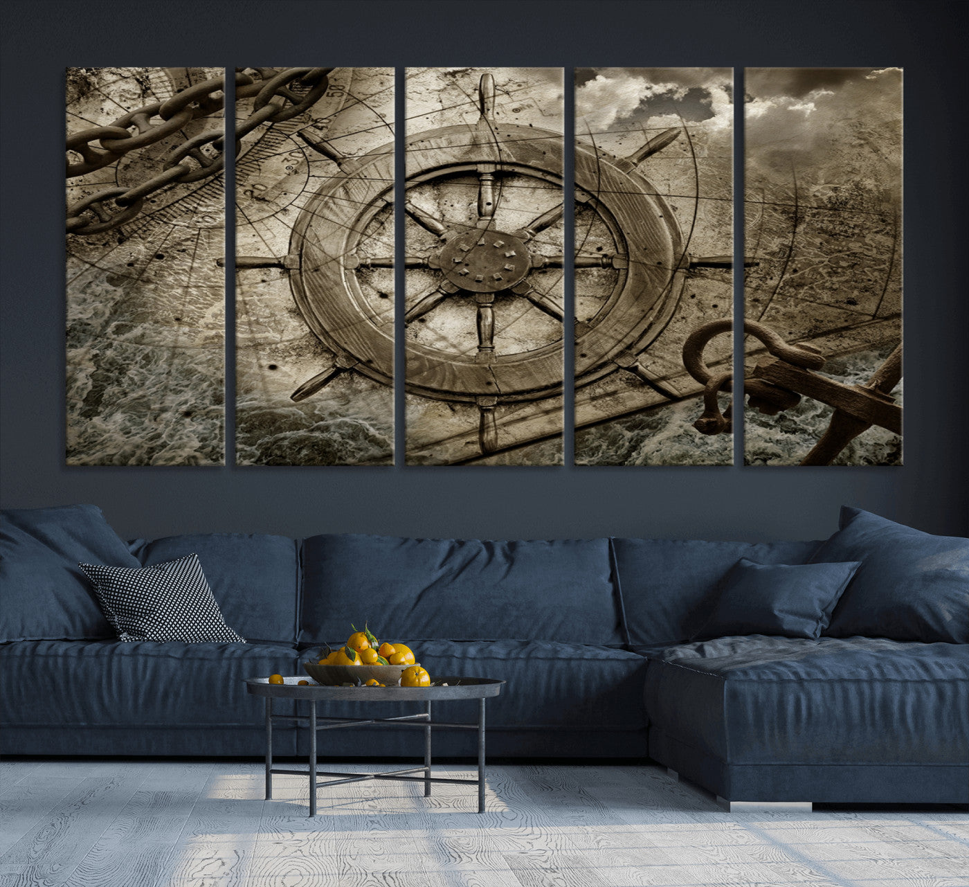 98180-MGV-CV-36X24-Wooden Ship Wheel Canvas Print, Multi Panel Canvas Wall Art Print